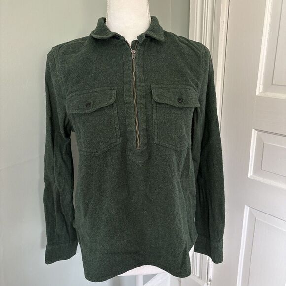 Madewell Tops - Madewell Green Half Zip Long Sleeve‎ 100% Cotton Shirt Medium